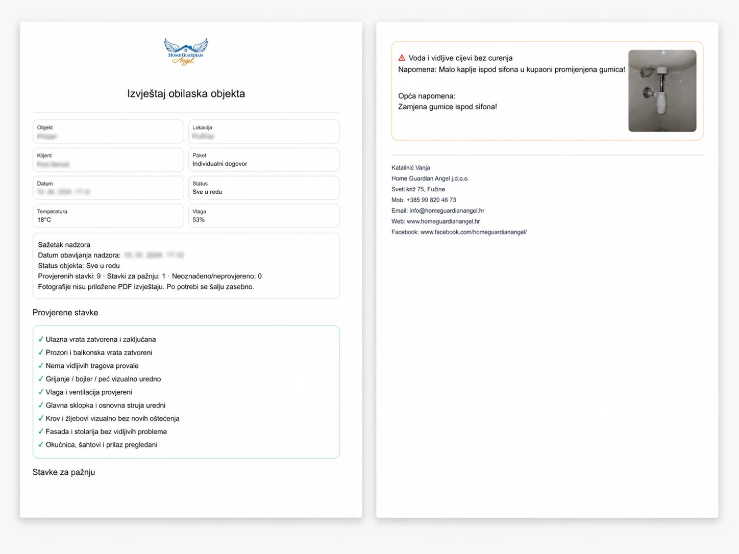 Izvještaj obilaska objekta s napomenama i slikom